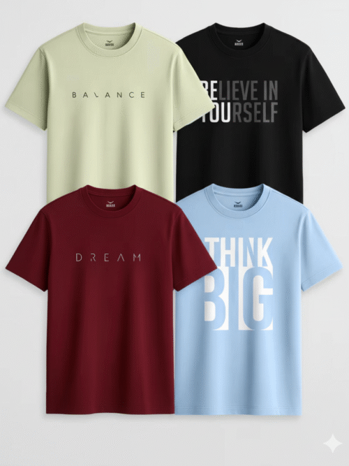 The 'Azure Bloom' Dual-Tone Floral T-Shirt Combo of 4pcs