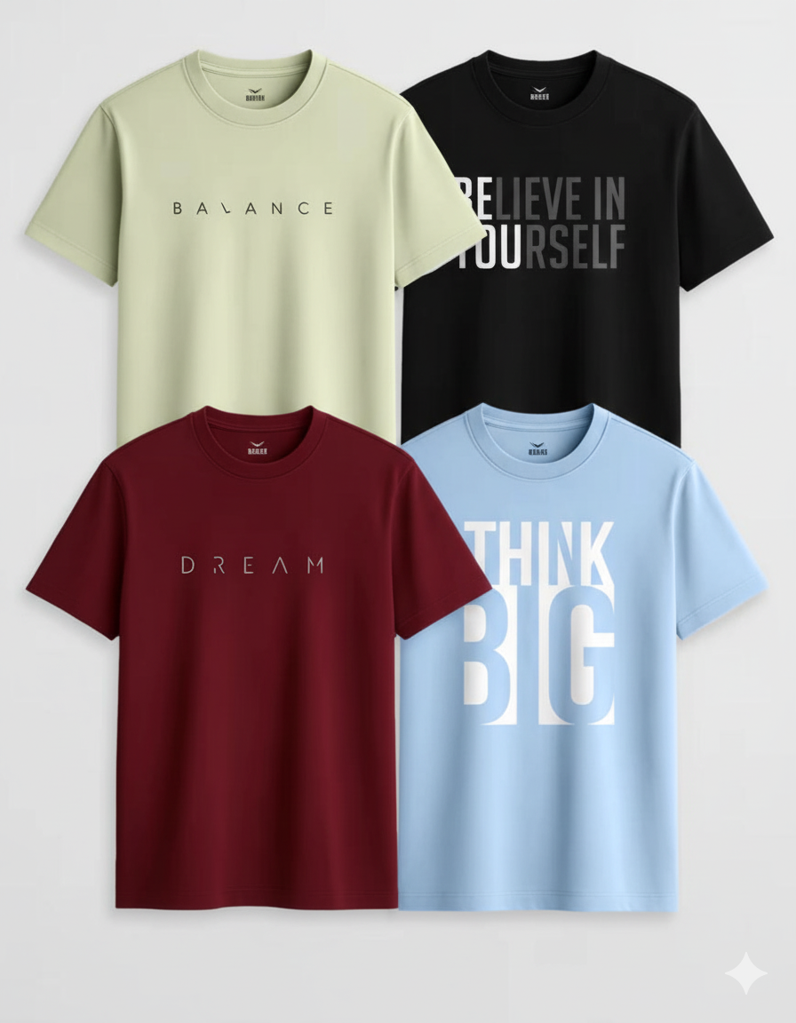 The 'Azure Bloom' Dual-Tone Floral T-Shirt Combo of 4pcs