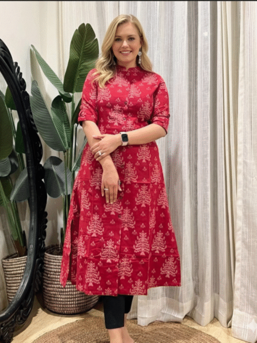 The Crimson Blossom Regular Fit Kurta Dress