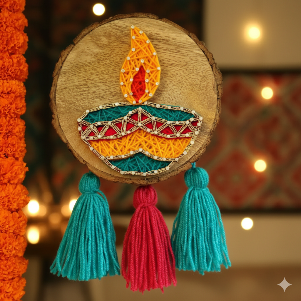 Handcrafted 'Bright Blessings' String Art Diya Wall Hanging