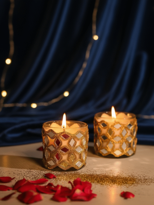 'Noor' Diamond Mirror-Adorned Candles (Set of 2)