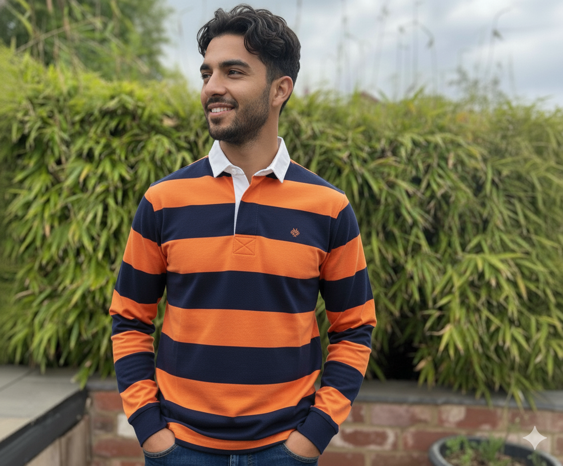 Polo Collar Neck Cotton Regular Fit Tripped Orange Black full sleeve T-Shirt