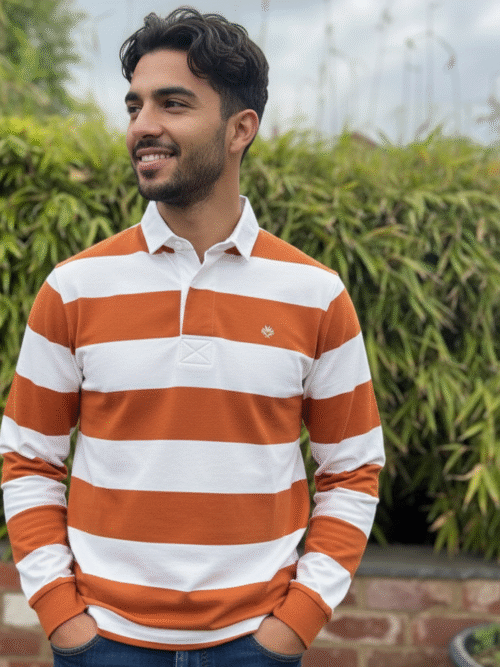 Polo Collar Neck Cotton Regular Fit Tripped full sleeve T-Shirt