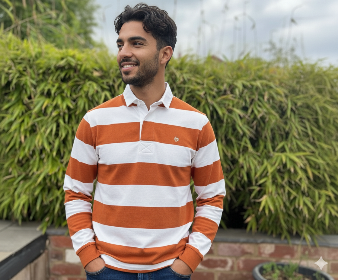 Polo Collar Neck Cotton Regular Fit Tripped full sleeve T-Shirt