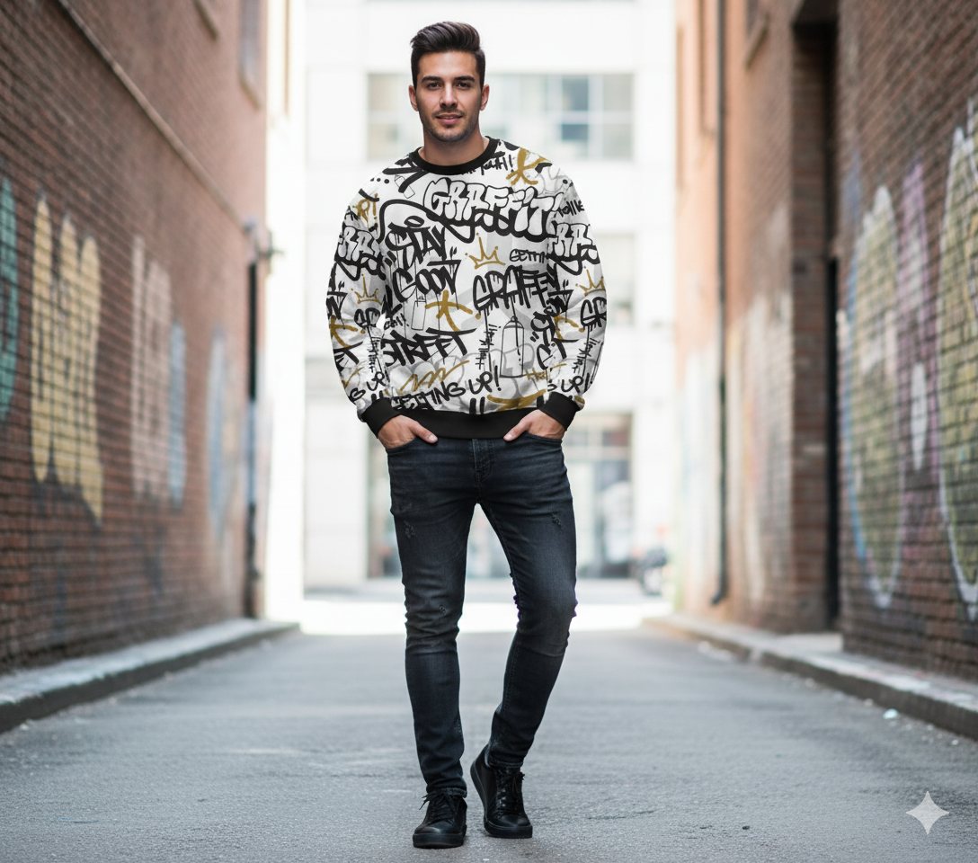 'Urban Chaos' Graffiti Crewneck Sweatshirt