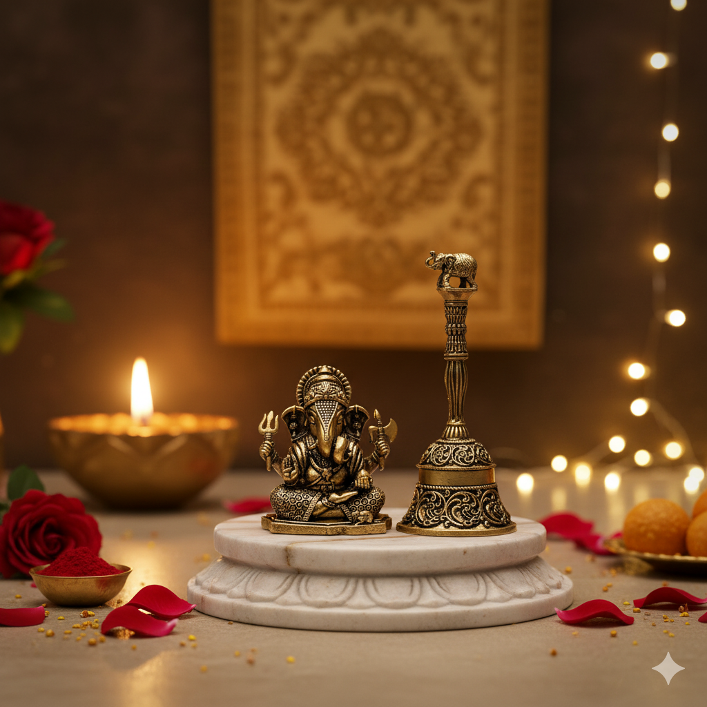 Auspicious Ganesha & Elephant Bell Pooja Set