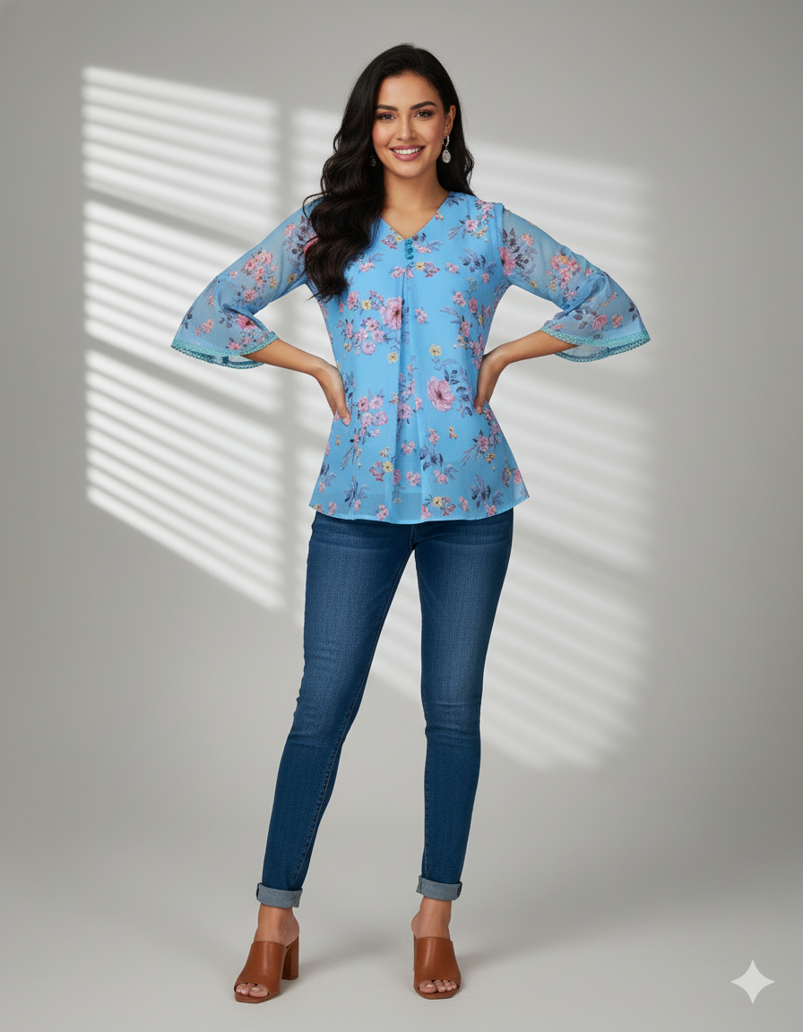 'Boho Garden' Ruffled Yoke Top