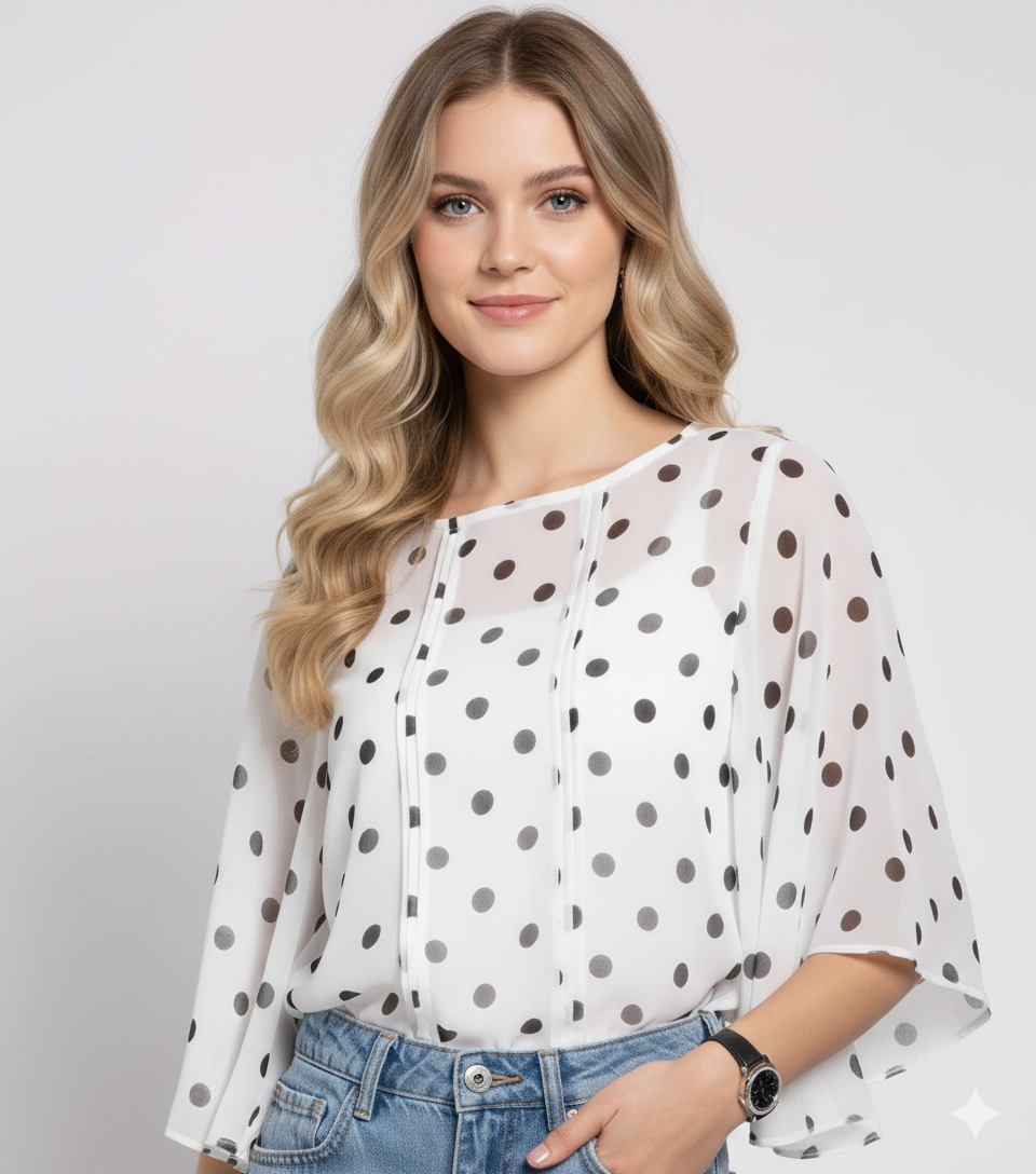 The Vintage Dream Polka Dot Tunic Top