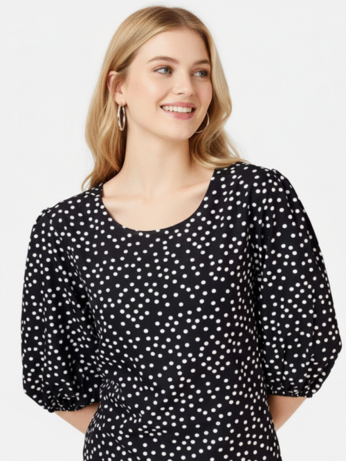 Parisian Chic Polka Dot Mini Dress / Retro Flair Rayon Top Dress