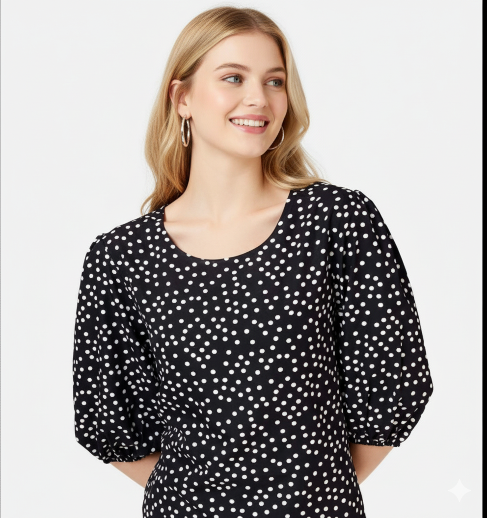 Parisian Chic Polka Dot Mini Dress / Retro Flair Rayon Top Dress