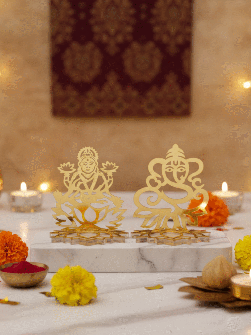 Divine Blessings: Golden Acrylic Lakshmi & Ganesha Wall Art