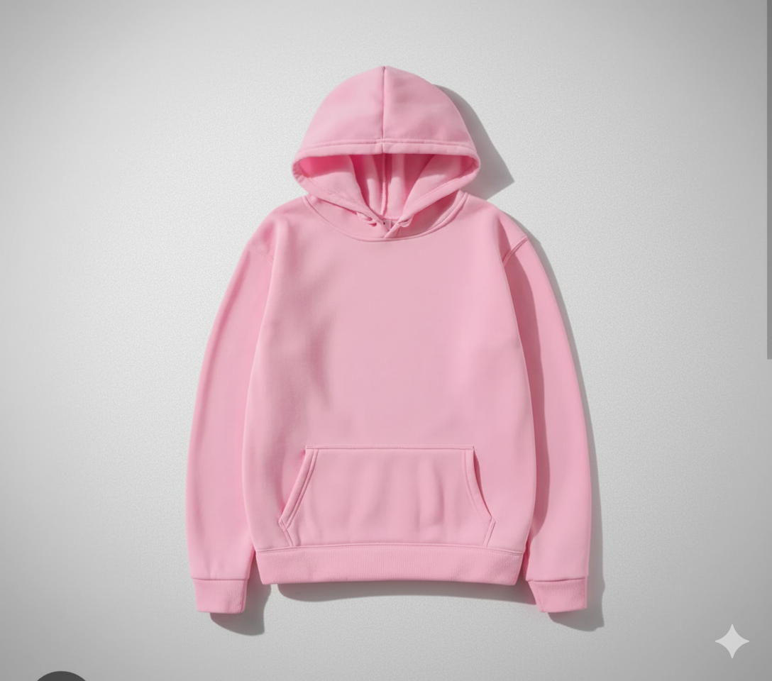 Unisex men/women solid light pink cotton hoodie