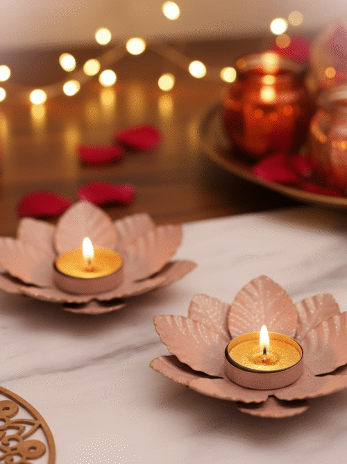 Golden Bloom Metal Diya Set