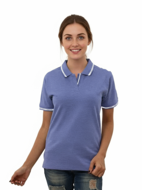 Womens Polo Collar Neck T-Shirt Top solid with white tip