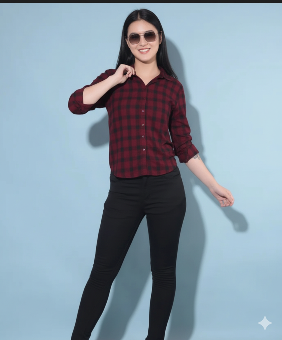 The Crimson Check Comfort Shirt top for girls and women