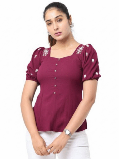 Girls Floral Embroidery Cotton Regular Fit Top