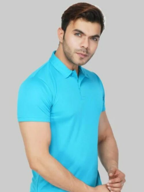 Polo Collar Neck Cotton Regular Fit Teal Blue T-Shirt