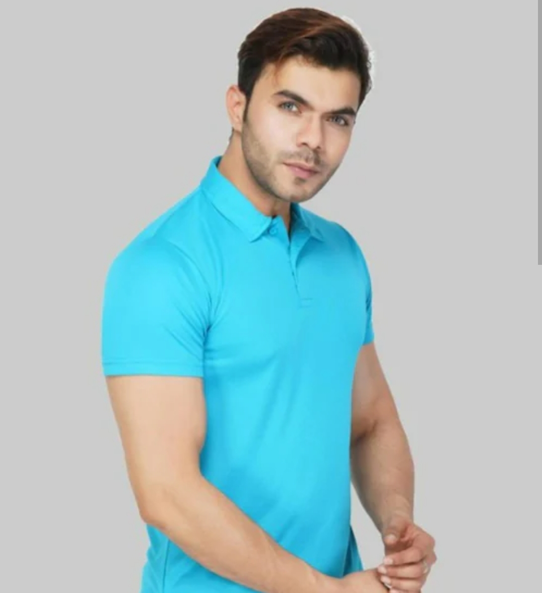 Polo Collar Neck Cotton Regular Fit Teal Blue T-Shirt
