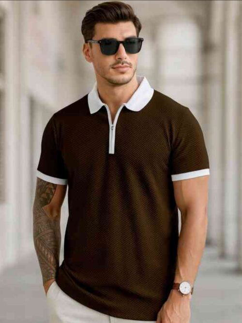 Polo Collar Neck Cotton Regular Fit Chocolaty T-Shirt
