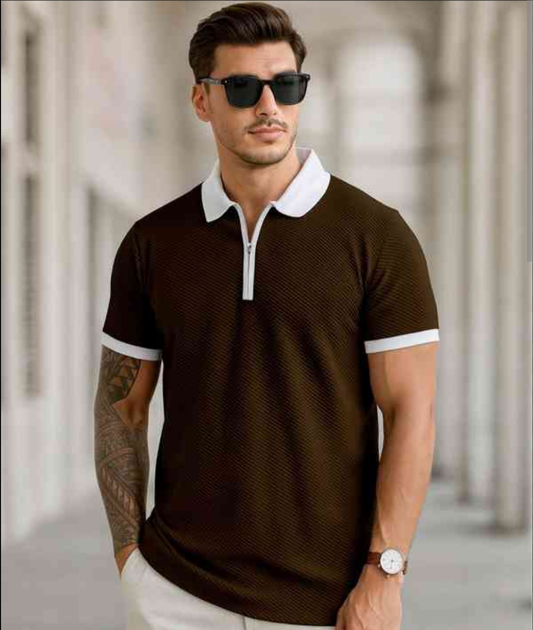 Polo Collar Neck Cotton Regular Fit Chocolaty T-Shirt