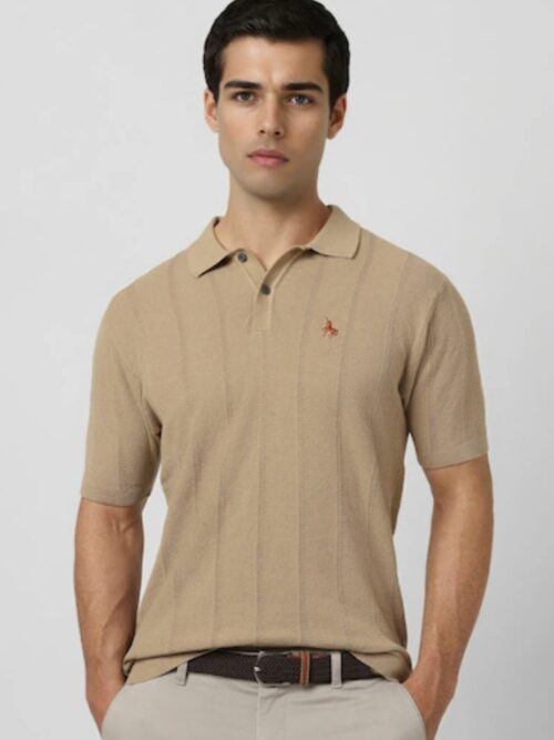Polo Collar Neck Cotton Regular Fit Light Brown/ Light Chocolate T-Shirt