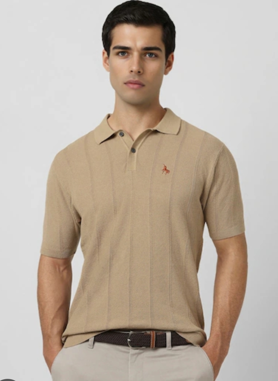 Polo Collar Neck Cotton Regular Fit Light Brown/ Light Chocolate T-Shirt