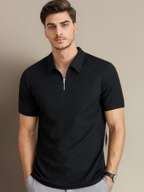 Polo Collar Neck Cotton Regular Fit Black with Chain T-Shirt