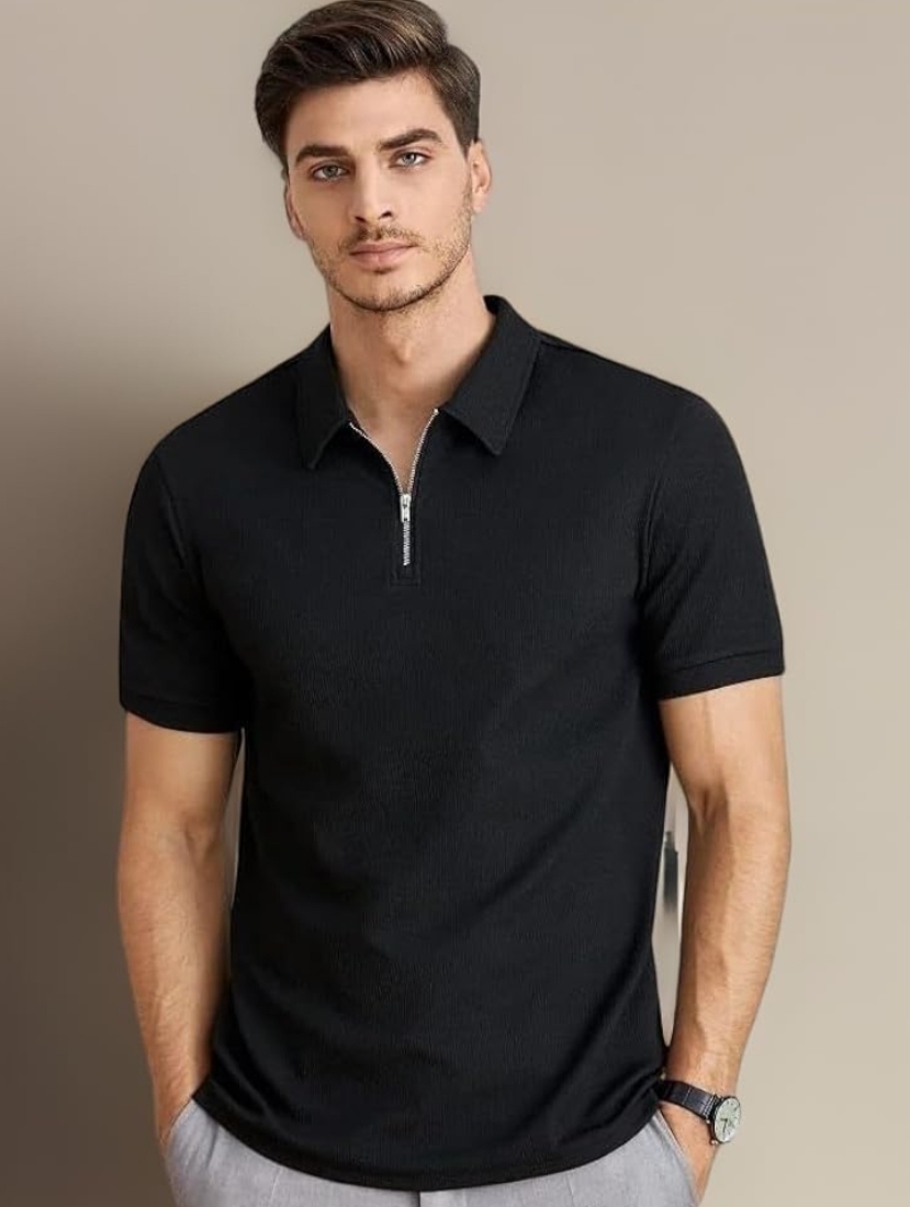 Polo Collar Neck Cotton Regular Fit Black with Chain T-Shirt