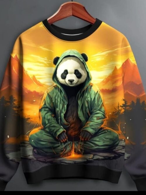 Chill Summit Bear Crewneck / Meditation Panda Sunset Jumper hoodie