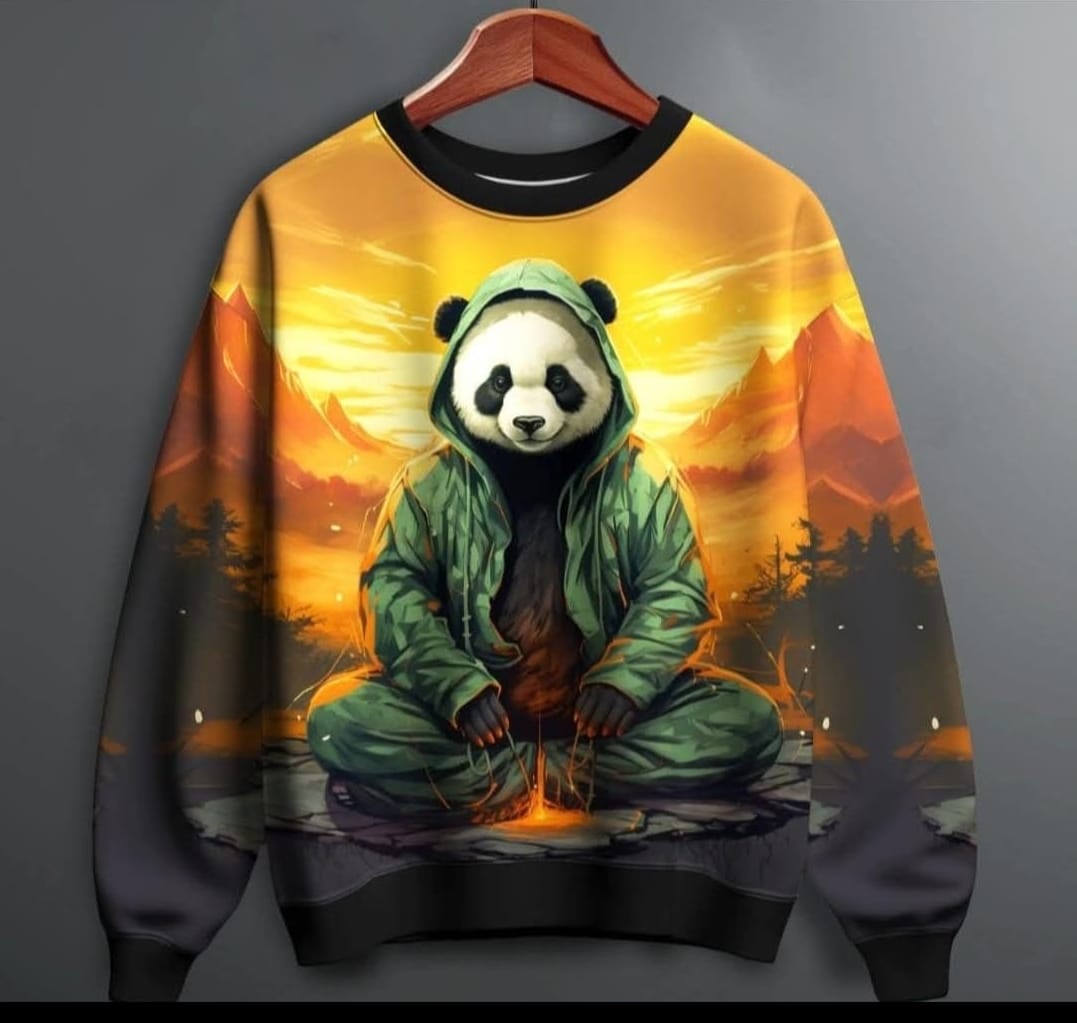 Chill Summit Bear Crewneck / Meditation Panda Sunset Jumper hoodie