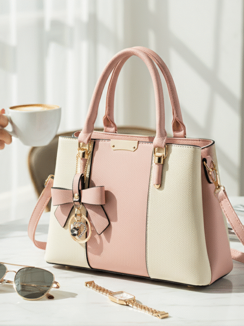 The Blush & Cream Color-Block Tote hand Bag