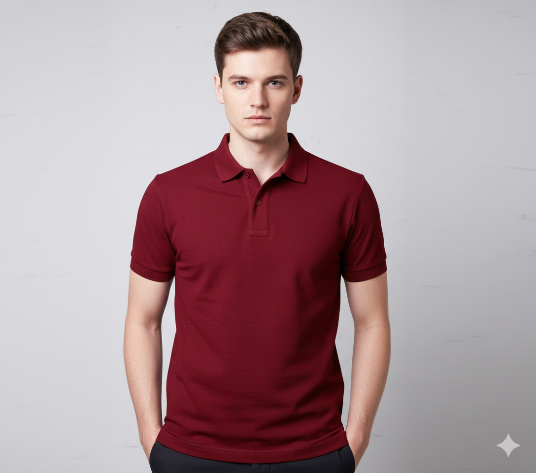 Polo Collar Neck Cotton Regular Fit Mehroon T-Shirt