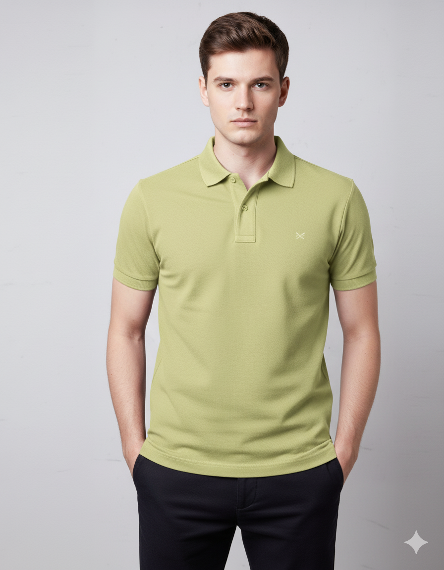 Polo Collar Neck Cotton Regular Fit Pista Colored T-Shirt
