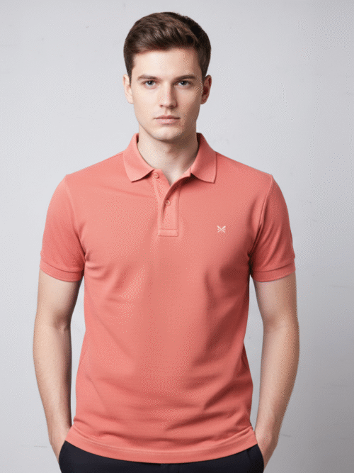 Polo Collar Neck Cotton Regular Fit Solid Pink T-Shirt